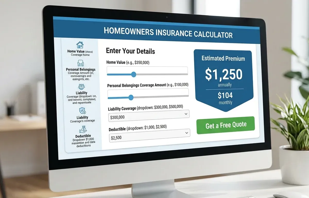 Home insurance coverage calculator interface showing coverage amount estimates