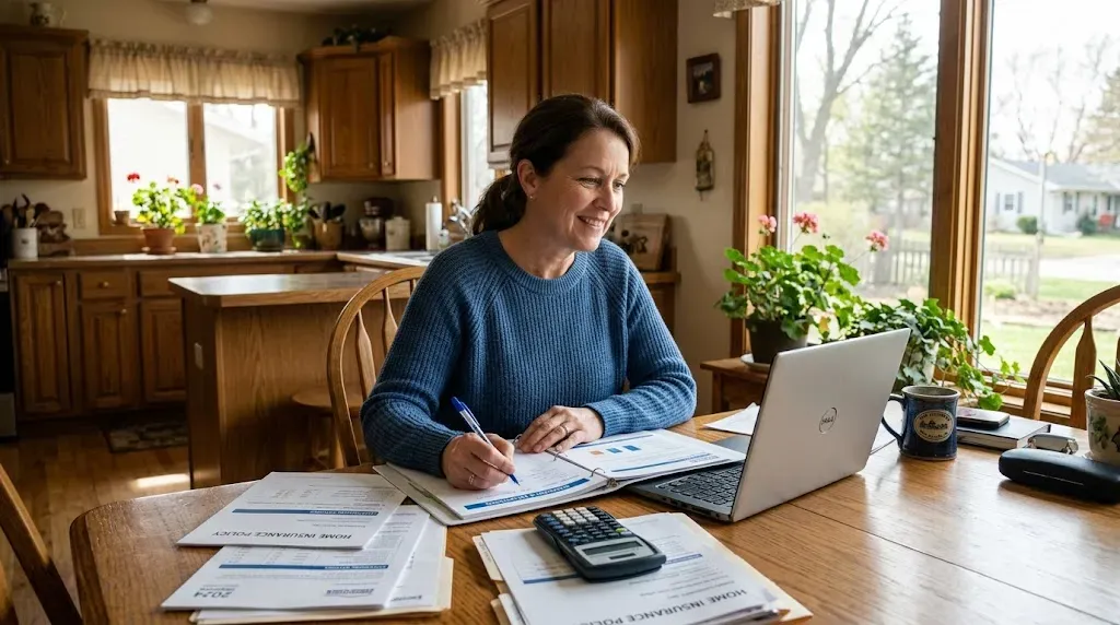 Insurance agent in professional office consulting with homeowner about insurance coverage